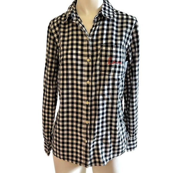 Old Navy "Love" on The Pocket Checked Button Down Blouse Size Small - Picture 3 of 7